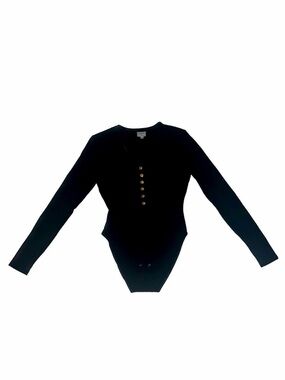 Vintage 90’s VERSUS Gianni Versace Gold Button Down Long Sleeve Black Bodysuit